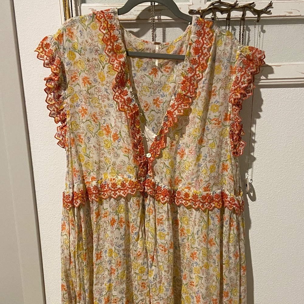 Free People Floral Maxi Dress with Red and Yellow Accents